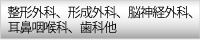 整形外科、形成外科、脳神経外科、耳鼻咽喉科、歯科他